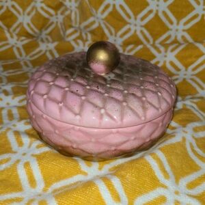 Textured Pink Ceramic Container with Gold Knob